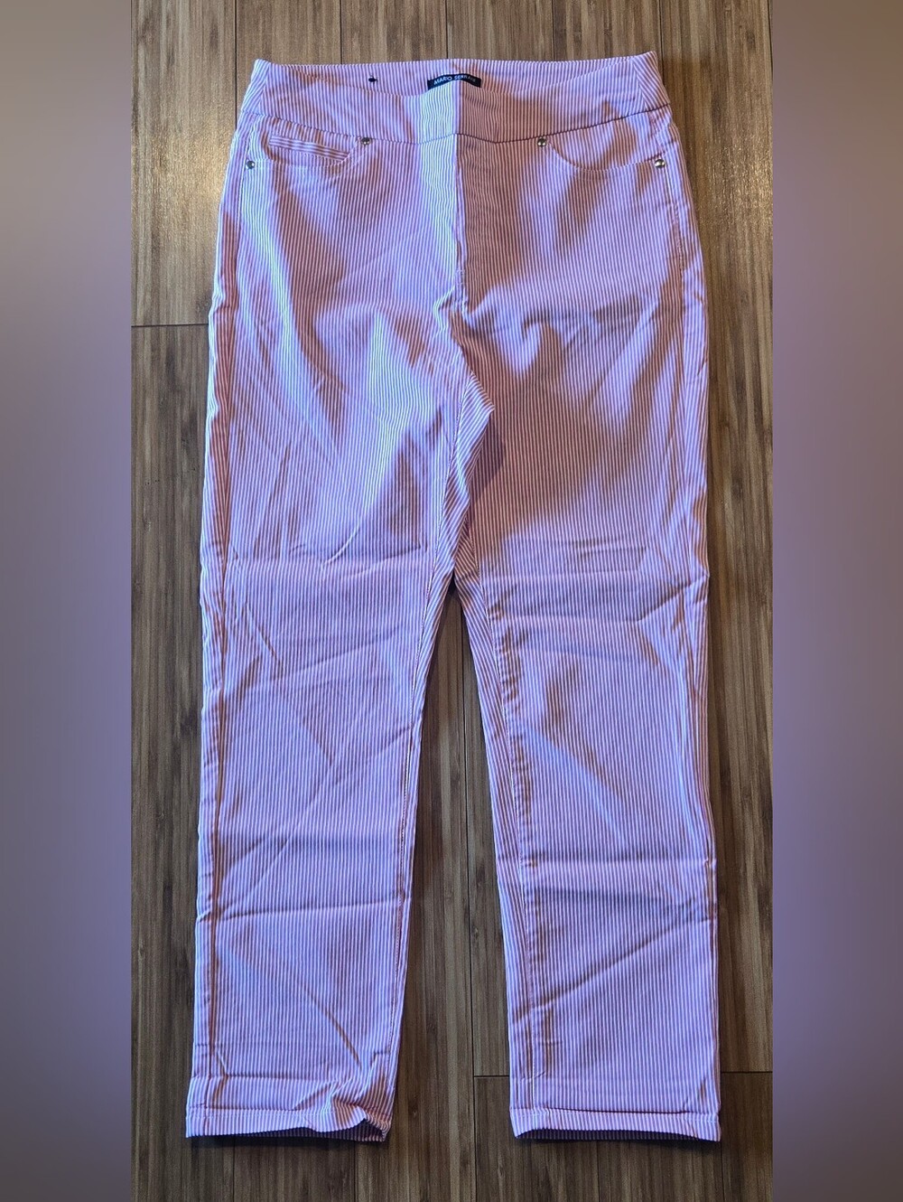 Mario Serrani Pink & White Pinstripe Straight Leg Pants